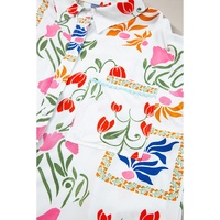 Pink Ricrac Trim Floral Short Sleeve Shirt and Shorts Outfit - XL thumbnail