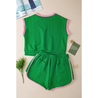 Green Contrast Trim Cable Textured Shorts Set - L thumbnail