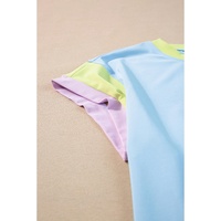 Sky Blue Color Block Detail Casual Two-piece Outfit - L thumbnail