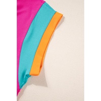 Strawberry Pink Color Block Detail Casual Two-piece Set - M thumbnail