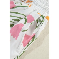 White Colorful Printed Square Neck Tank and Wide Leg Pants Set - XL thumbnail