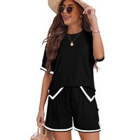 Black Contrast Trim Tee and Shorts Set - S thumbnail