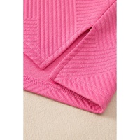 Bonbon Solid Textured Collared V Neck Top and Wide Leg Pants Set - S thumbnail