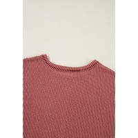 Mineral Red Solid Color Corded Short Sleeve Top and Casual Pants Set - 2XL thumbnail