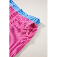 Bright Pink Corded Contrast Trim Sleeveless Top and Shorts Set - L thumbnail