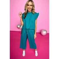 Skobeloff Ruffled Sleeve Summer Top and Cropped Loose Pants Set - XL thumbnail