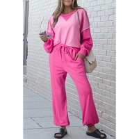 Bonbon Contrast Patchwork Pullover and Drawstring Joggers Set - M thumbnail