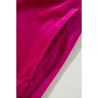 Rose Red Solid Velvet Ruffled Two Piece Pants Set - XL thumbnail