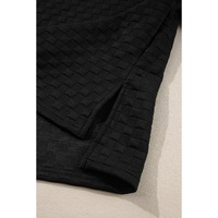 Color black Checkered Textured Split Pullover Top and Pants Set - S thumbnail