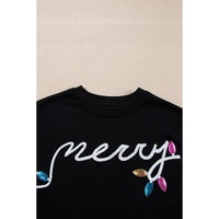 Black Sequin Merry Graphic Pullover and Shorts Outfit - L thumbnail