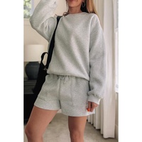 Light Grey Solid Pullover Sweatshirt and Shorts 2 Piece Set - M thumbnail