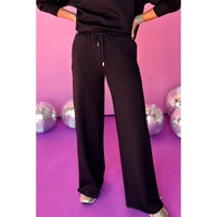 Black Zipper Stand Neck Top and Wide Leg Pants Set - XL thumbnail