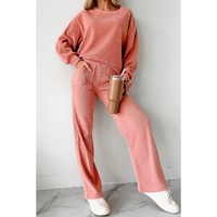 Blossom Ribbed Knit Drop Shoulder Pocketed Two Piece Lounge Set - S thumbnail