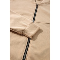 Apricot Solid Seamed Zipper Jacket and Drawstring Waist Pants Set - L thumbnail