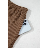 Chestnut Corded Knit Long Sleeve Top and High Waist Shorts Set - 2XL thumbnail