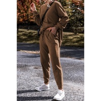 Coffee Solid Color High Low Pullover and Skinny Pants Set - S thumbnail