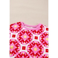 Sachet Pink Geometric Print Long Sleeve Top and Drawstring Shorts Set - M thumbnail