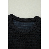 Color black Textured Knit Cap Sleeve T Shirt and Wide Leg Pants Set - XL thumbnail