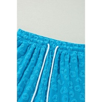 Blue Leopard Jacquard Short Sleeve Top and Wide Leg Pants Set - S thumbnail