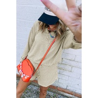 Parchment Textured Buttoned Long Sleeve Top 2 Piece Shorts Set - S thumbnail
