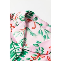 Pink Christmas Berries Plant Print Satin Long Sleeve Pajama Set - S thumbnail