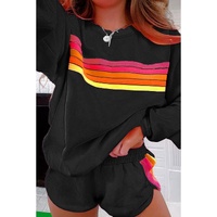 Black Striped Accent Pullover and Shorts Two Piece Casual Set - S thumbnail