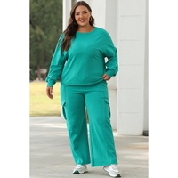 Solid Color Pullover Top and Cargo Pants Set - L thumbnail