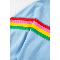 Sky Blue Rainbow Colorblock Collared Short Sleeve Top 2 Piece Shorts Set - XL thumbnail