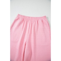 Pink Textured Pearled Ruffled Sleeve Wide Leg Pants Set - M thumbnail