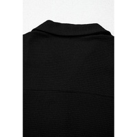 Black Solid Color Textured Buttoned Shirt and Casual Pants Set - M thumbnail