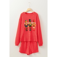 Gold Flame Heat Transfer Christmas Nutcracker Ribbed Long Sleeve Top Shorts Set - M thumbnail