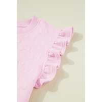 Pink Bow Jacquard Ruffle Sleeve Short 2pcs Outfit - XL thumbnail
