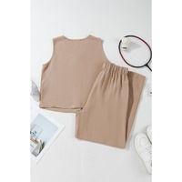 Goat Buttoned Vest Drawstring Wide Leg Pants 2pcs Set - M thumbnail