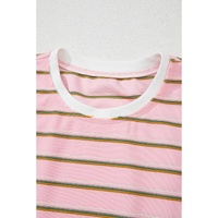 Pink Stripe Wide Short Sleeve Tee and Short Set - M thumbnail