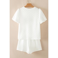 White Solid Color Checkered Texture Short 2pcs Outfit - L thumbnail