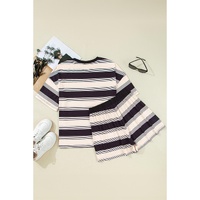 Black Stripe Short Sleeve T Shirt and High Waist Pocketed Shorts Set - M thumbnail