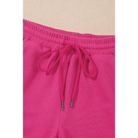 Strawberry Pink Striped Detail Flutter Sleeve Zipped Collar Short Set - L thumbnail