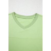 Meadow Mist Green Solid Loose V Neck Half Sleeve Tee and Shorts - L thumbnail