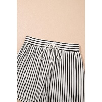 Black Stripe V Neck Tee and Casual Short Set - L thumbnail