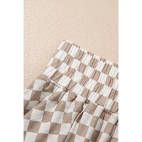 Brown Checkerboard T Shirt and High Waist Skorts 2 Piece Outfit - M thumbnail