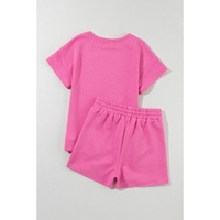 Strawberry Pink Sequined MAMA Letter Graphic Textured Short 2pcs Set - L thumbnail