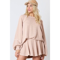 Jet Stream Corded Lantern Sleeve Top High Waist Ruffled Mini Skirt Set - M thumbnail