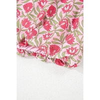 Pink Floral Print Puffy Cropped Tank and Mini Skirt Set - L thumbnail