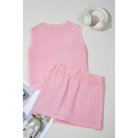 Light Pink 2 Pieces Mineral Wash Cotton Tank Top Lined Split Skirt Set - XL thumbnail