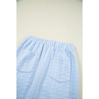 Beau Blue Contrast Trim Textured Crewneck Tee and Pocketed Skirt Set - L thumbnail