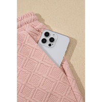 Light Pink Striped Collared Zip up Textured Skirt Set - L thumbnail
