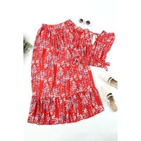 Azura Exchange Floral Ruffled Crop Top and Maxi Skirt Set - 2XL thumbnail