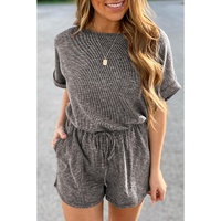 Gray Ribbed Elastic Waist Romper - M thumbnail