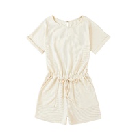 Azura Exchange Beige Ribbed Elastic Waist Romper - L thumbnail