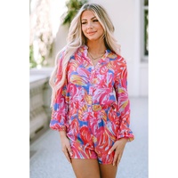 Azura Exchange Multicolor Bold Graffiti Print Shirt Button Romper - XL thumbnail